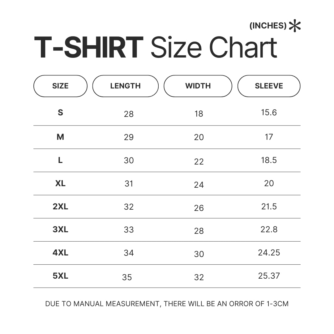 3D T shirt Size Chart - Samurai Champloo Store