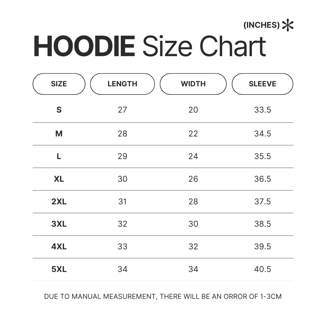 Hoodie Size Chart - Samurai Champloo Store
