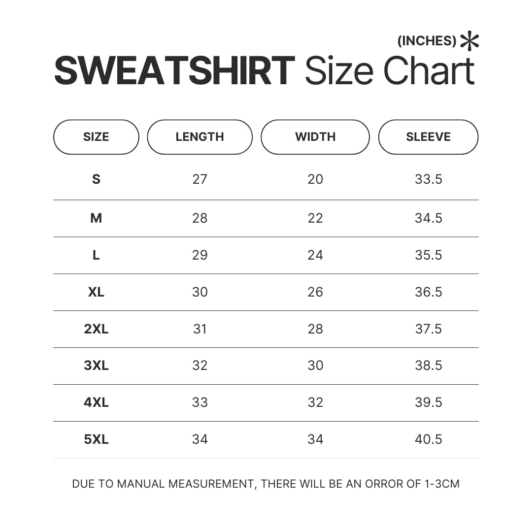 Sweatshirt Size Chart - Samurai Champloo Store