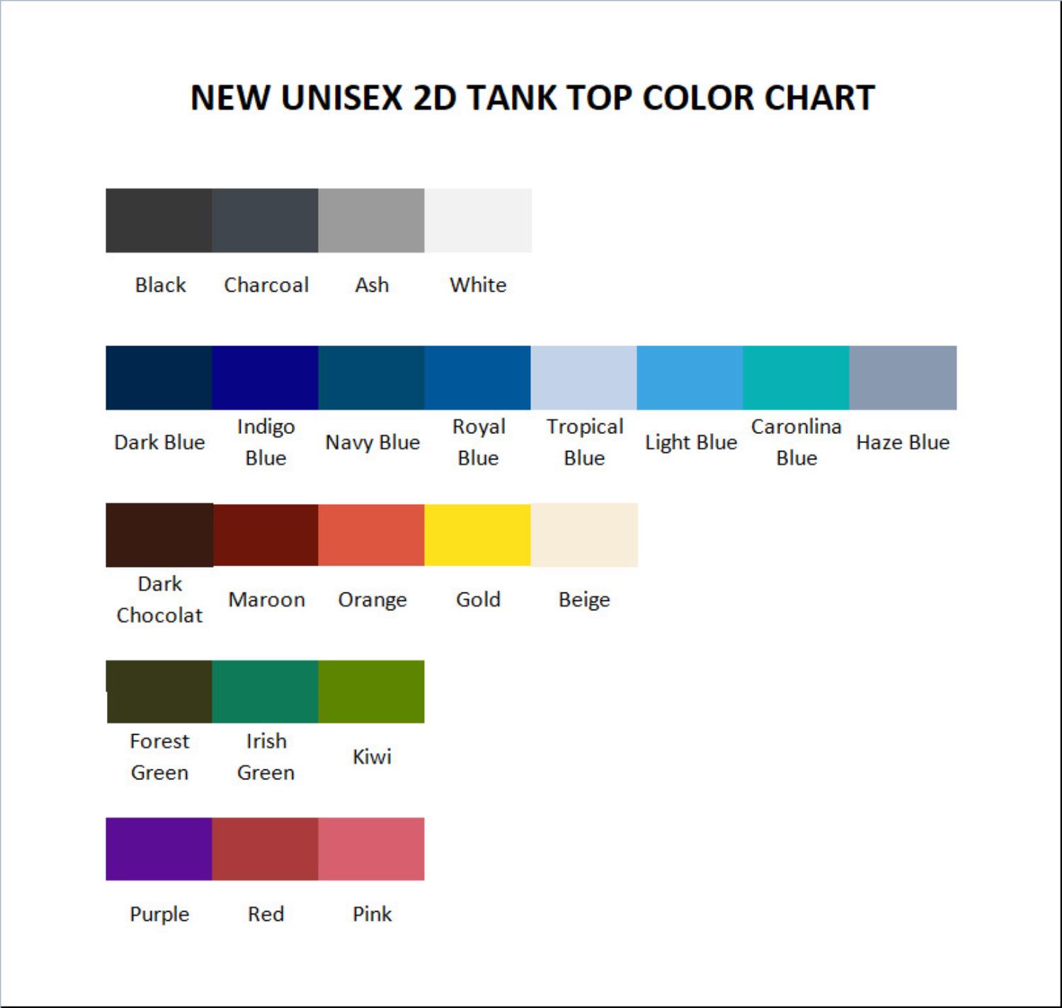 tank top color chart - Samurai Champloo Store